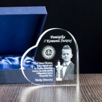Zdjęcie w wygrawerowane w sercu / Pamiątka I Komunii Św. / Prezenty okolicznościowe – Studio 3D